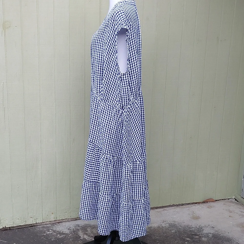 Melonie Blue and White Sleeveless Checkered Midi Dress Sz 20W - Picture 4 of 15